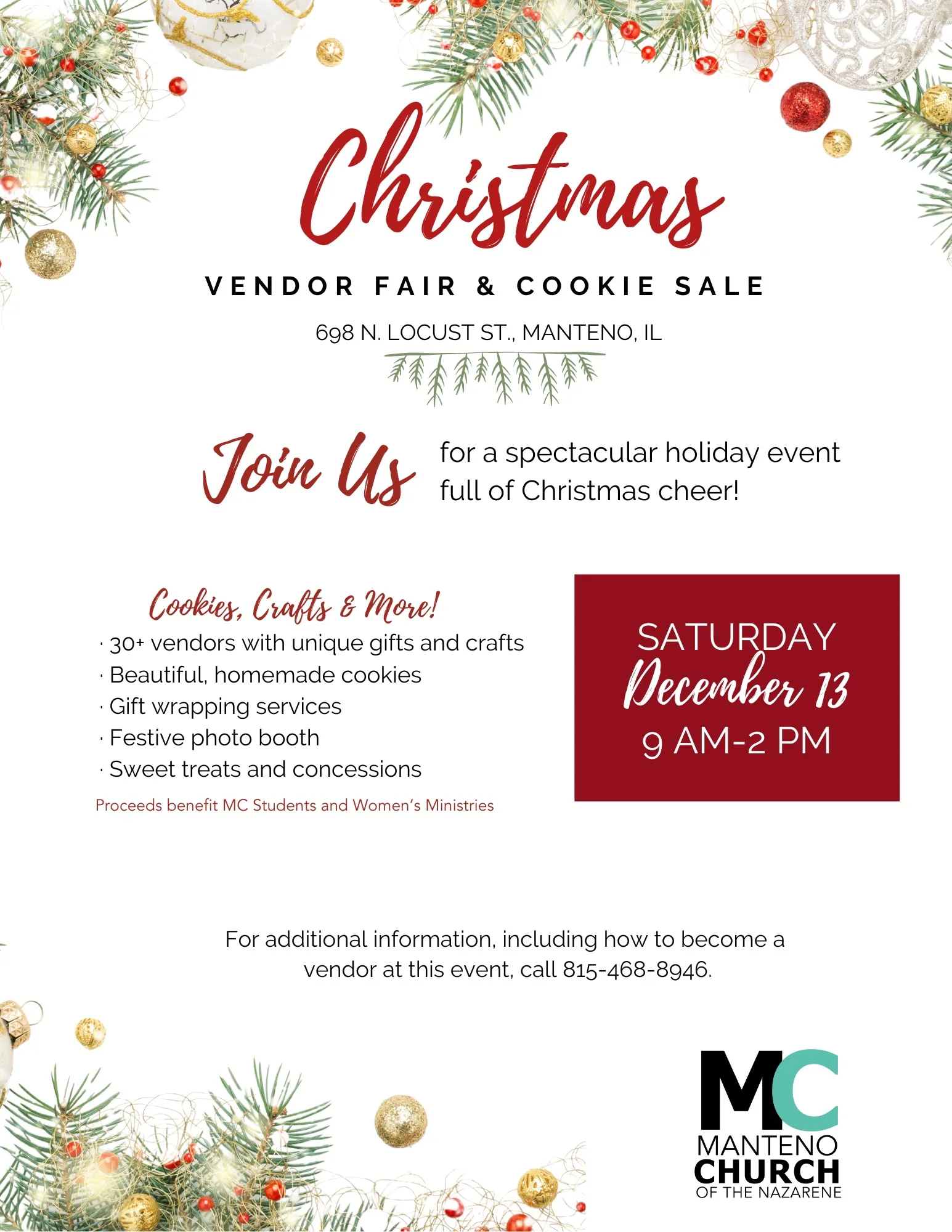 Manteno Church of the Nazarene Craft,Vendor Fair, and Cookie Sale – Manteno, IL