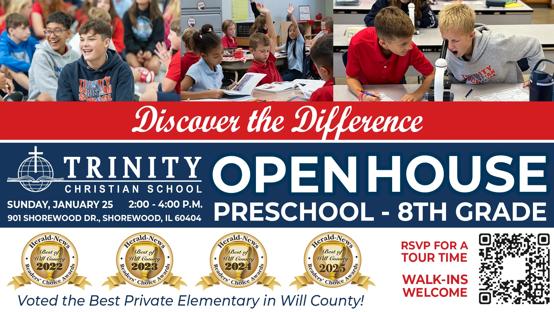 Preschool – 8th Grade Open House at Trinity Christian School – Shorewood, IL