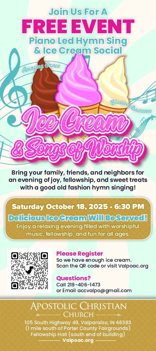 Hymn Sing and Ice Cream Social – Valparaiso, IN